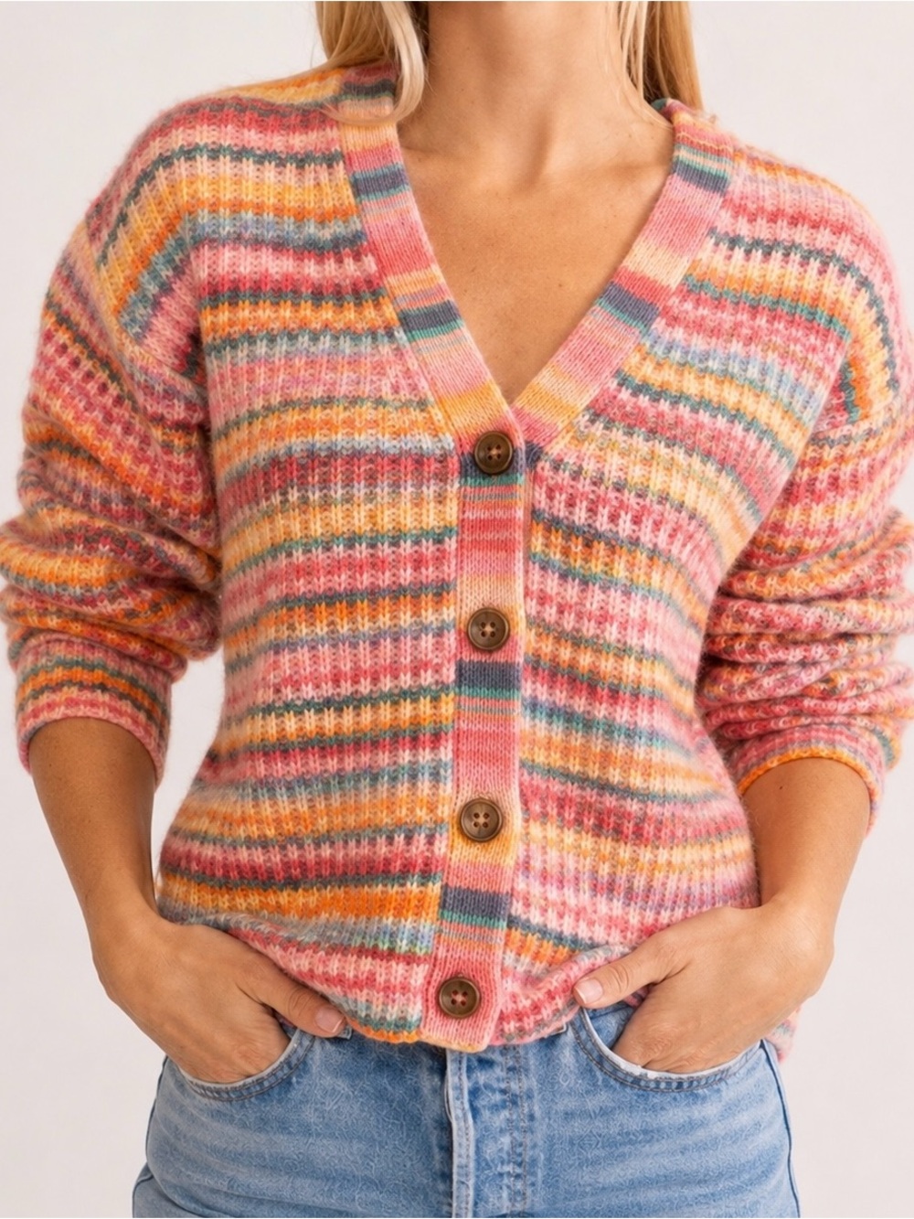 Marine Layer Dream Yarn Cardigan S Warm Stripe Wool Blend Cropped Indie Coastal